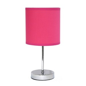11.81" Traditional Petite Metal Stick Bedside Table Desk Lamp in Chrome with Fabric Shade - Creekwood Home - 1 of 4