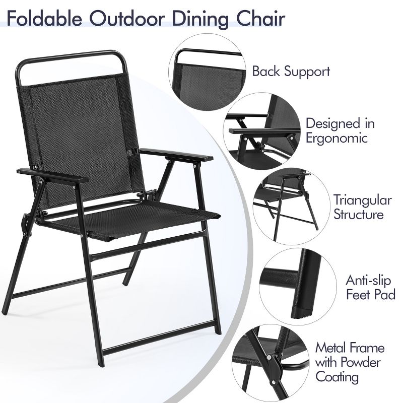 Yaheetech Set of 4 Outdoor Texteline Foldable Dining Chairs, Black, 4 of 6