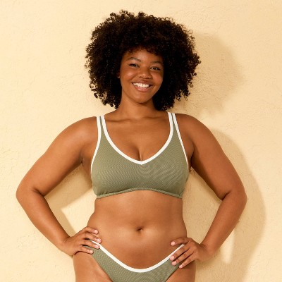 Shade & Shore Women's Textured Contrast Binding Bralette Bikini Top - Shade & Shore™ Olive/Cream M — фото 4