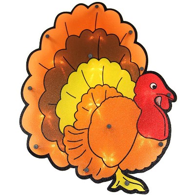 Impact Innovations 16.5" Prelit Turkey Thanksgiving Window Silhouette Decoration - Yellow/Orange