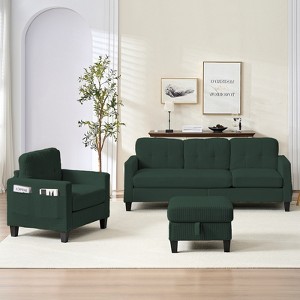 Mjkone 76" Comfort L-Shaped Sectional Sofa Set,Corduroy 3-Seater with Moveable Storage Ottoman/Loveseat/Single Sofa Couch - 1 of 4