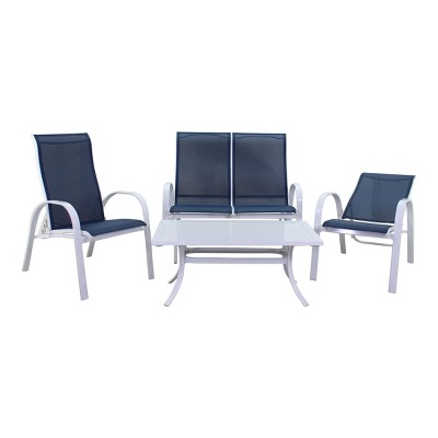 Courtyard Casual Santa Fe 4 pc Loveseat Glider Set with Reclining Sling Chairs  Includes One Loveseat Glider, Two  Sling Chairs and One Coffee Table