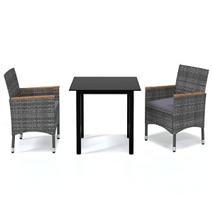 vidaXL Patio Dining Set 3 Piece with Cushions Garden Outdoor Terrace Balcony Dining Table and Chair Seat Seating Furniture Poly Rattan Gray - 1 of 4