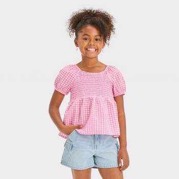 Girls' Short Sleeve Gingham Woven Top - Cat & Jack™ Pink