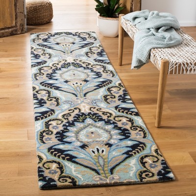 Handmade Blue Floral Wool Tufted Reversible Area Rug