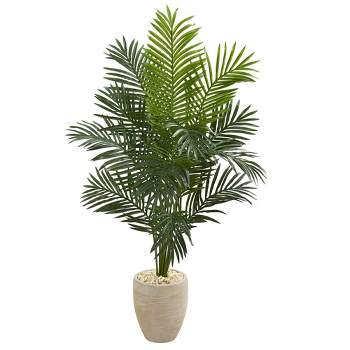 Nearly Natural 5.5-ft Paradise Artificial Palm Tree in Sand Colored Planter