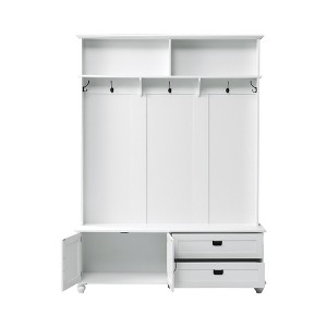TiramisuBest Farmhouse 4-in-1 Hall Tree with Barn Doors,Movable Bench,7 Hooks,Shoe Storage Cabinet&6 Brake Wheels,76.9" Tall Entryway Organizer,White - 1 of 4