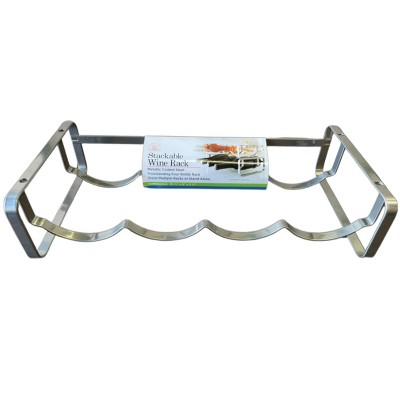 Silver Stackable Steel Wave Design Wine Rack, 4 Bottles