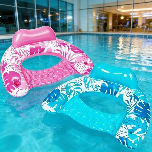 Jasonwell 2-Pack Inflatable Pool Floats for Adults, Chair with Cup Holders, Hammock Noodle Mat, Blue & Pink, Summer Fun - 1 of 4