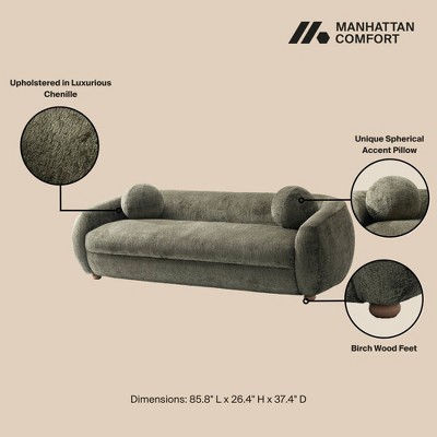 Tribeca Olive Green Chenille Upholstered Sofa with Wood Frame