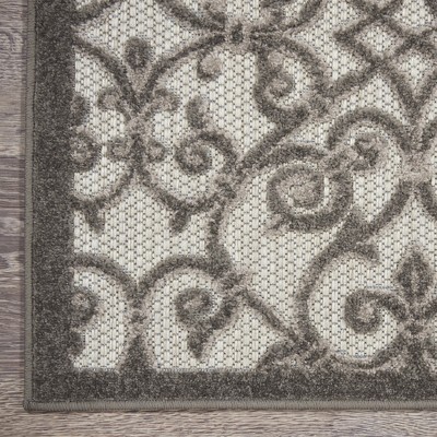 Aloha Floral Grey Charcoal Round 43" Synthetic Outdoor Rug