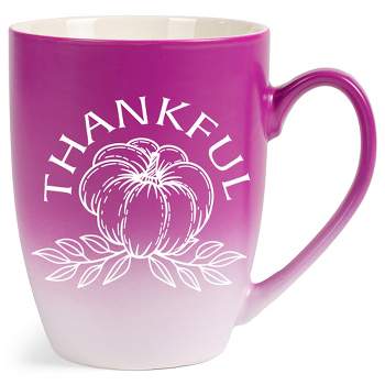 Elanze Designs Thankful Pumpkin Two Toned Ombre Matte Pink and White 12 ounce Ceramic Stoneware Coffee Cup Mug