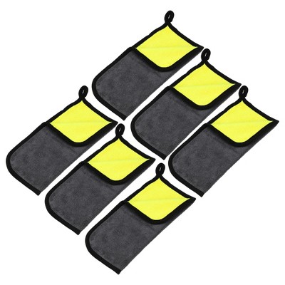 Unique Bargains Extra Large 500 GSM Microfibre Car Drying Towel 9.84"x9.84" Gray Yellow 6 Pcs