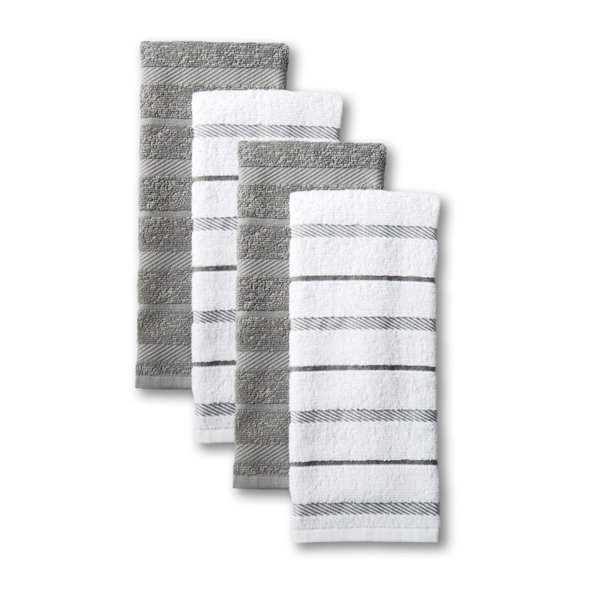 KitchenAid Albany Kitchen Towels 4-Pack, Grey/White, 16"x26"