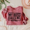 Simply Sage Market My Boss Calls Me Mom Lightweight Garment Dyed Sweatshirt - 3 of 4