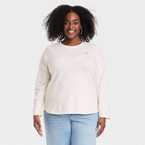 plus size white long sleeve top