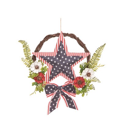 Transpac Fabric/Canvas 16" Red White and Blue 4th of July Patriotic Twig and Fern Wreath