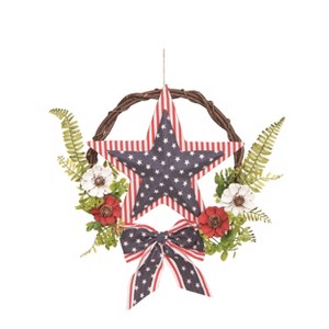 Transpac Fabric/Canvas 16" Red White and Blue 4th of July Patriotic Twig and Fern Wreath - 1 of 2