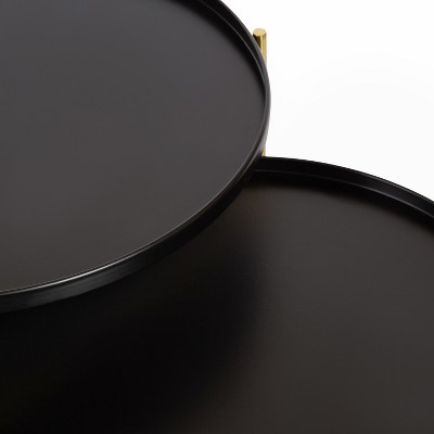 Ulani Modern Black and Gold Round Metal Nesting Side Table Set of 2