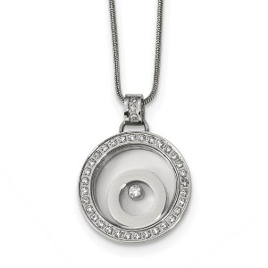 Black Bow Jewelry Stainless Steel, CZ and Glass Floating Circle Necklace, 18 Inch - 1 of 4