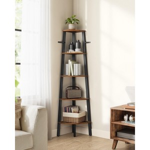 MOEPISY Industrial 5 tier Floor Standing Corner Shelf, Rustic Brown - 1 of 4