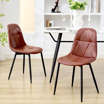 Hyleory Modern Upholstered Vintage Leather Dining Chairs Set of 2 with Metal Legs and High Back, for Kitchen and Dining Room
