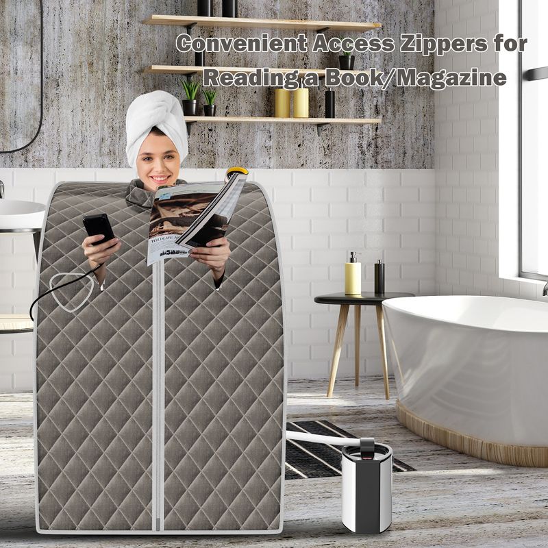 Costway Portable Steam Sauna w/ 9-gear Adjustable Temperature & Herbal Box Gray\Black\Coffee, 4 of 10