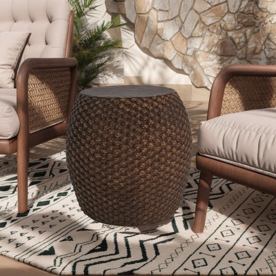 Christopher Knight Home Jayma Outdoor Handcrafted Faux Rattan Lightweight Concrete Accent Table, Brown