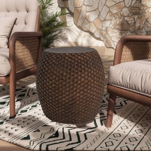 Christopher Knight Home Jayma Outdoor Handcrafted Faux Rattan Lightweight Concrete Accent Table - 1 of 4