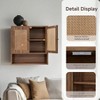 Wall Cabinet Rattan Boho Chic Over Toilet Storage 3 - Tier Wall Mount Double - Door Bathroom Kitchen Dining Room Living Room - 4 of 4