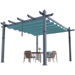 Aluminum Pergola Outdoor Gazebo with Retractable Canopy, Louvered Roof, Waterproof Shade for Patio, Deck, Backyard, BBQ, Mirador Pergola Kit - 1 of 4