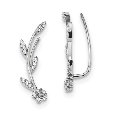 Black Bow Jewelry 6 X 27mm Rhodium plated Sterling Silver Cz Flower Ear Climber Earrings Target
