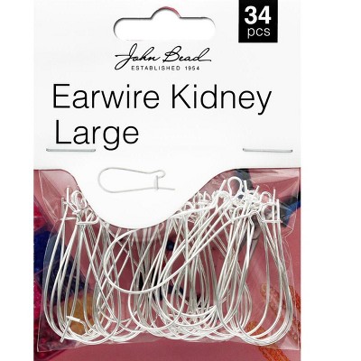 John Bead Must Have Findings Metal Silver 33x15mm Large Kidney Earwire for Jewelry Making Findings, 34 Pieces