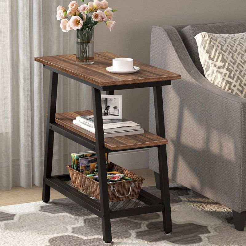 Tribesigns 3-Tier Narrow End Table with Metal Mesh Storage Shelf, Industrial Sofa Side Table for Small Spaces, Living Room, Bedroom, 2 of 9