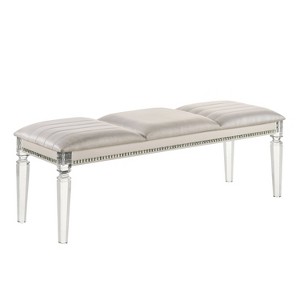 Cobblestone Acrylic Legs Bench Pearl White - HOMES: Inside + Out: Upholstered Rectangular Ottoman with Nailhead Trim - 1 of 3
