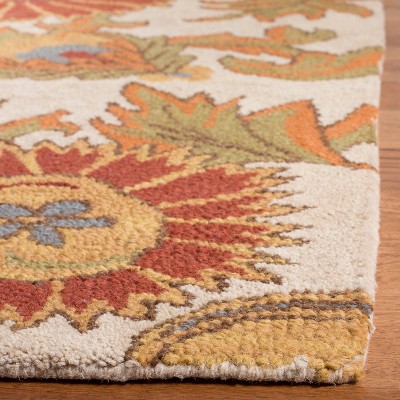Ivory Multi Floral Hand-Knotted Wool Area Rug, 3' x 5'