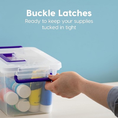 Clear and Purple Stackable BPA-Free Plastic Storage Bins with Handles, 5.4 Quart, 6 Pack