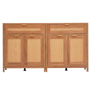 VEVOR Rattan Cabinet, Set of 2, Rattan Storage Cabinet with 4 Magnetic Doors and 2 Drawers, Sideboard Buffet Cabinet, Natural - 1 of 4