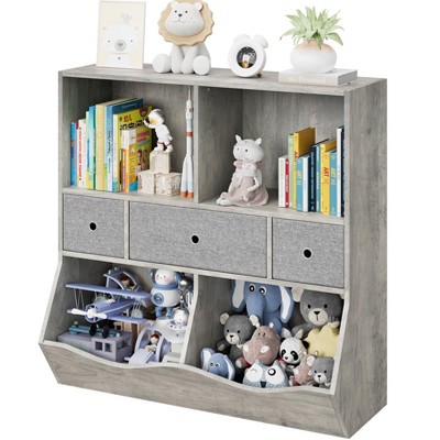 Large Kids Toy Storage Organizer, Children Wood Bookcase and Bookshelf, 3-Tier Toy Storage Cabinet