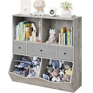 Large Kids Toy Storage Organizer, Children Wood Bookcase and Bookshelf, 3-Tier Toy Storage Cabinet - 1 of 4