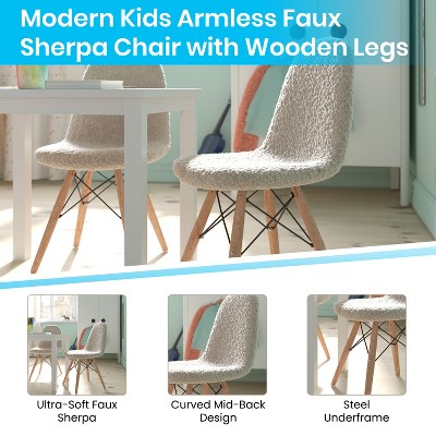 Off-White Faux Sherpa Kids' Cozy Armless Chair with Beechwood Legs