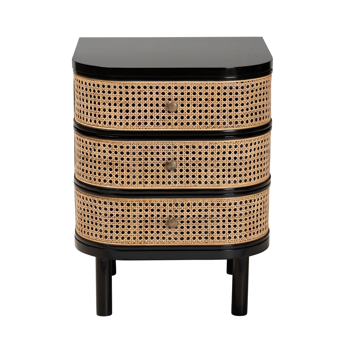 bali & pari Nabila Modern Bohemian Black Bayur Wood and Natural Rattan 3-Drawer End Table Nightstand - thumbnail 4