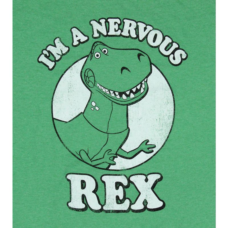 Disney Mens' Toy Story I'm A Nervous Rex Distressed Graphic T-Shirt Green, 2 of 4