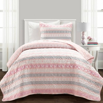 2pc Twin Kids'/xl Kids' Cottage Core Sara Lily Reversible Quilt Set Pink -  Lush Décor : Target