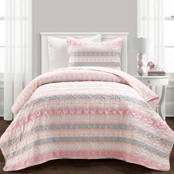 Cottage Core Sara Lily Reversible Quilt Set Pink - Lush Décor