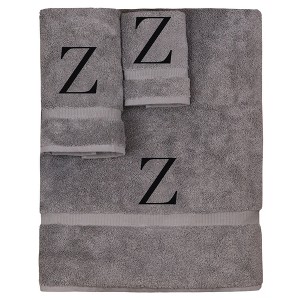 BC BARE COTTON Monogrammed Towel Set, Personalized Gift, Set of 3 - Gray - Black Block - 1 of 4