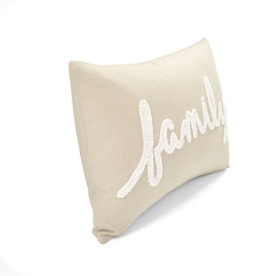 Neutral Embroidered Cotton Lumbar Pillow Cover 13" x 20"