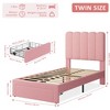 Coucheta Twin Bed Frame with Storage & Headboard, Velvet Upholstered (Color: Pink) - 2 of 4