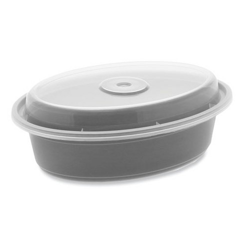 Pactiv Evergreen Newspring VERSAtainer Microwavable Containers, Oval, 16 oz, 6.8 x 4.8 x 1.9, Black/Clear, Plastic, 150/Carton - image 1 of 4