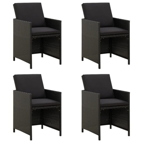 vidaXL Patio Chairs 4 pcs Set - Poly Rattan, Black with Cushions - Modern Style, Weather Resistant - image 1 of 4